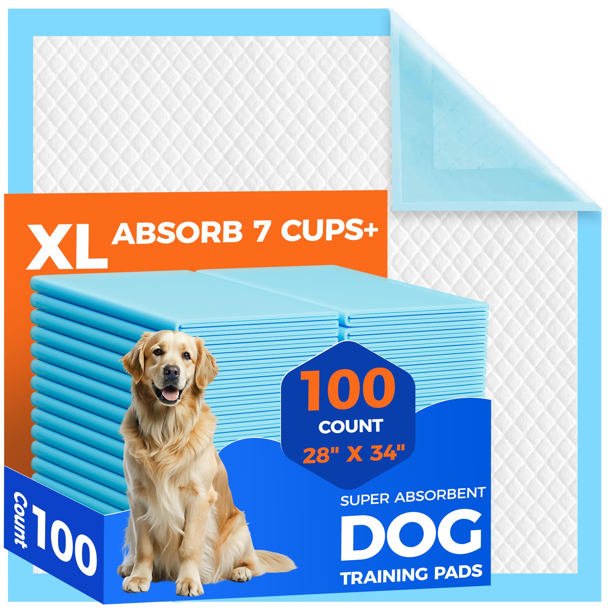YOPETKI dog pee pads 28x34 pack shot highlighting size and value for home use.