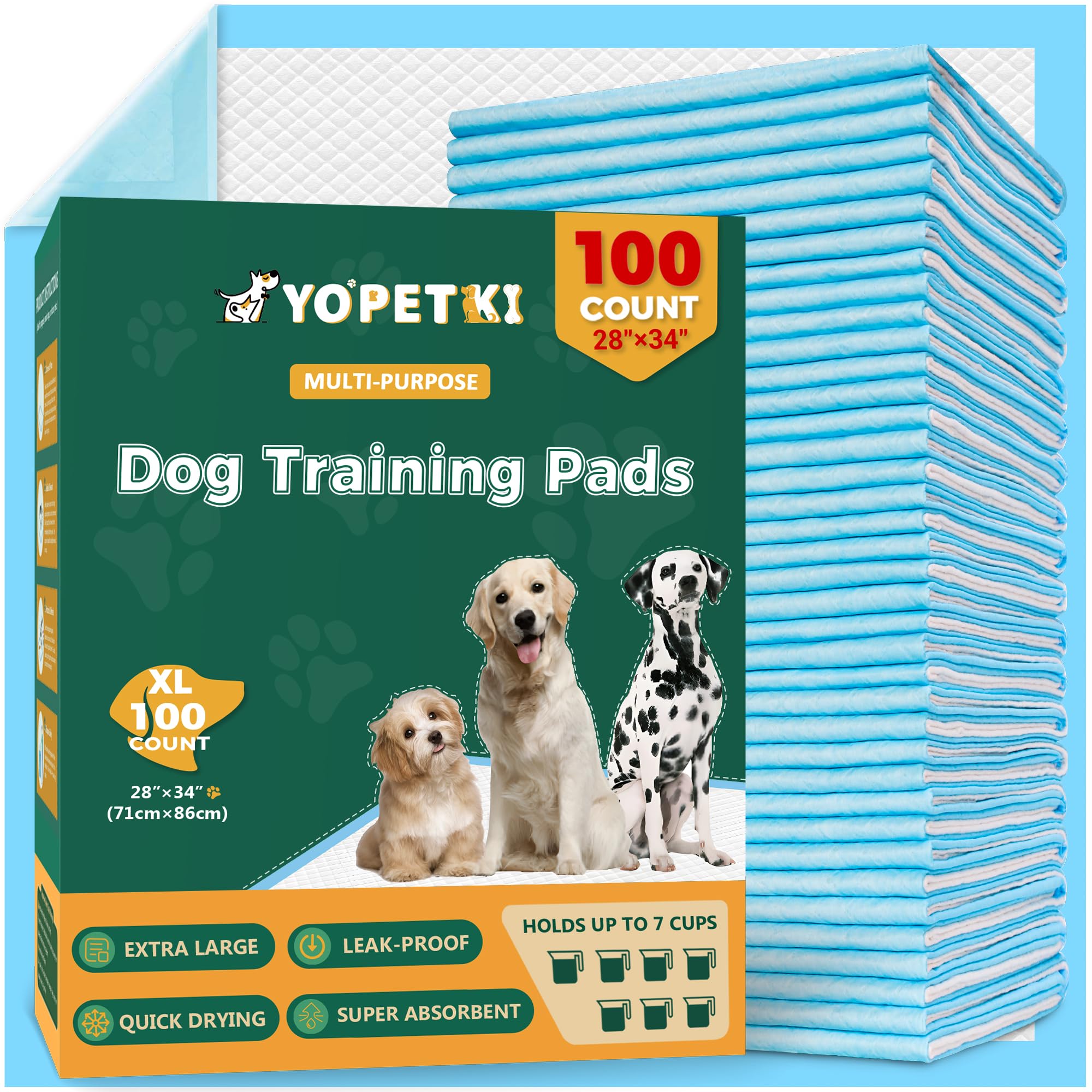 YOPETKI XL 28x34 dog pee pad provides ample coverage for large dogs and multi-pet homes.