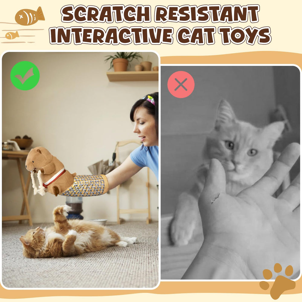 YoPoll cat wrestling glove in action showing interactive play that channels energy.