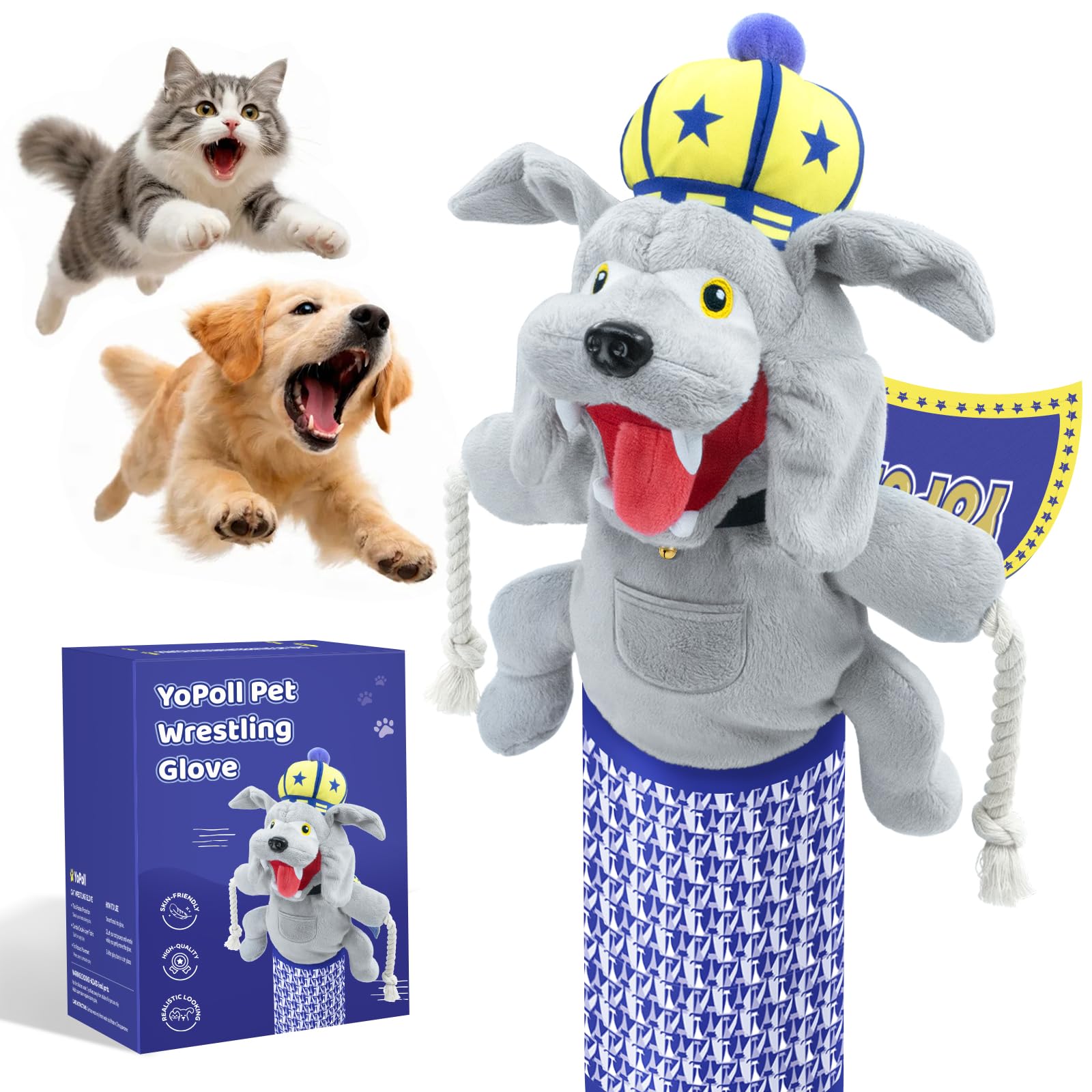 YoPoll cat wrestling glove puppet in action promotes interactive play.