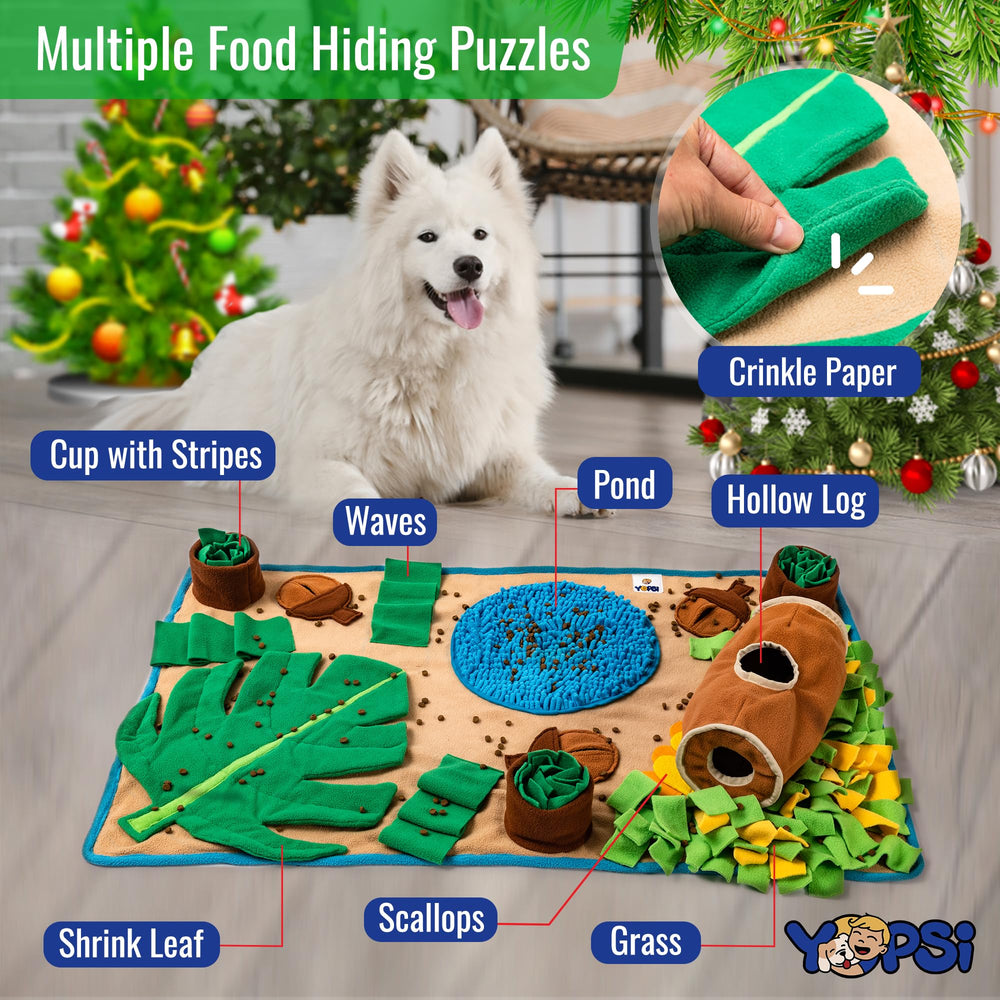 YOPSI Snuffle Mat for large dogs — close-up of varied puzzles for scent-based enrichment