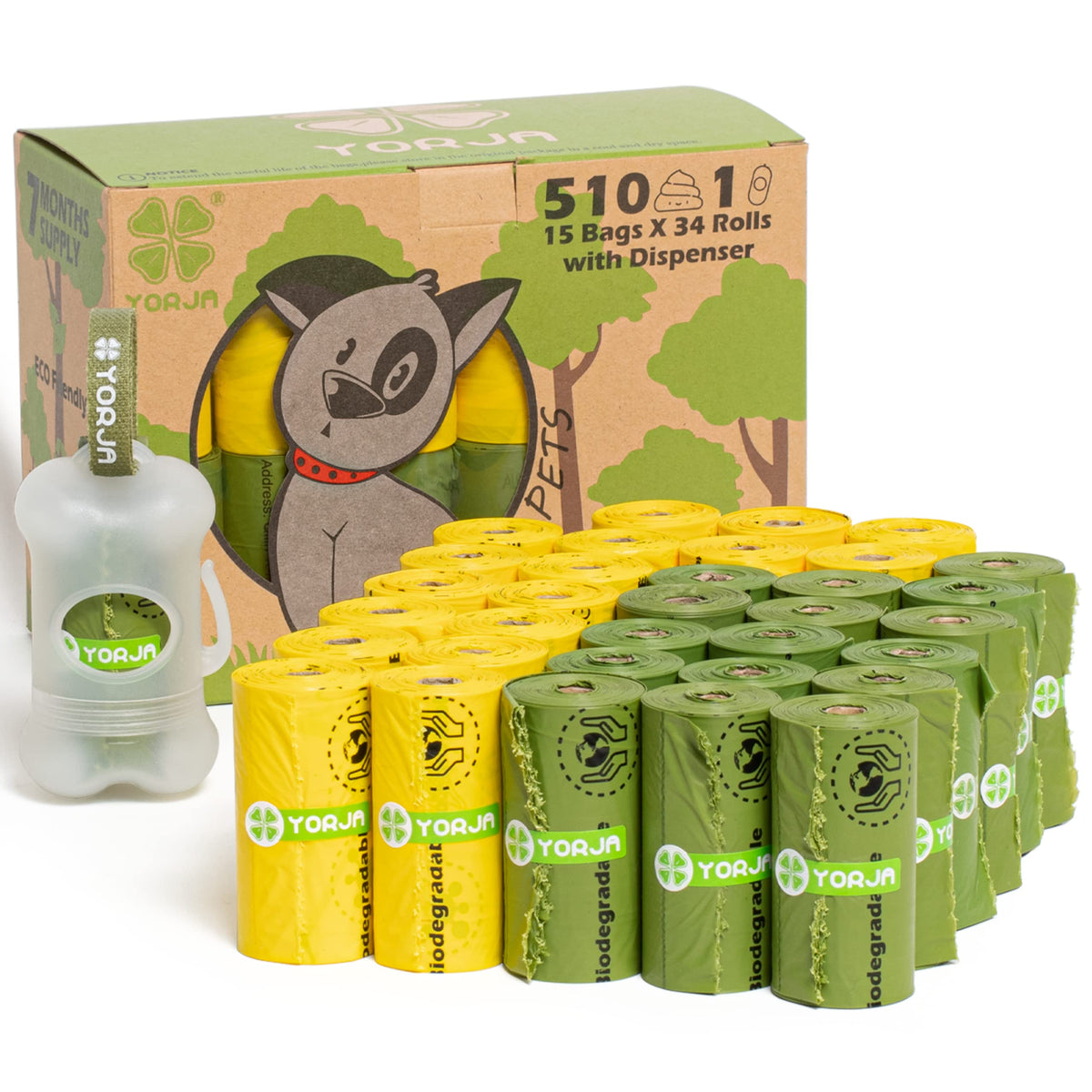 YORJA dog poop bags with dispenser for quick, leak-free cleanup.