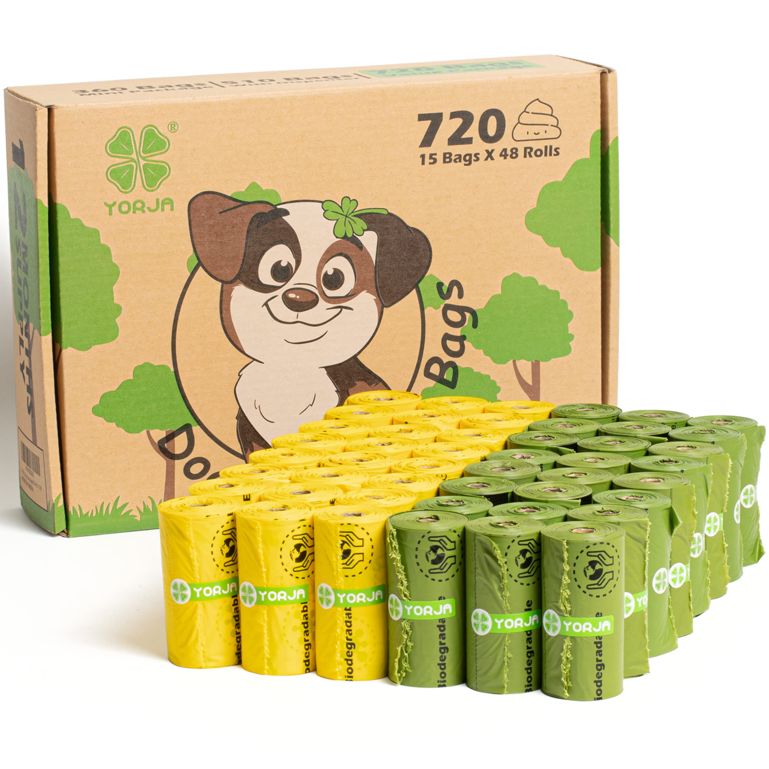 YORJA dog poop bags roll 720-pack with leak-proof performance for clean pickups.