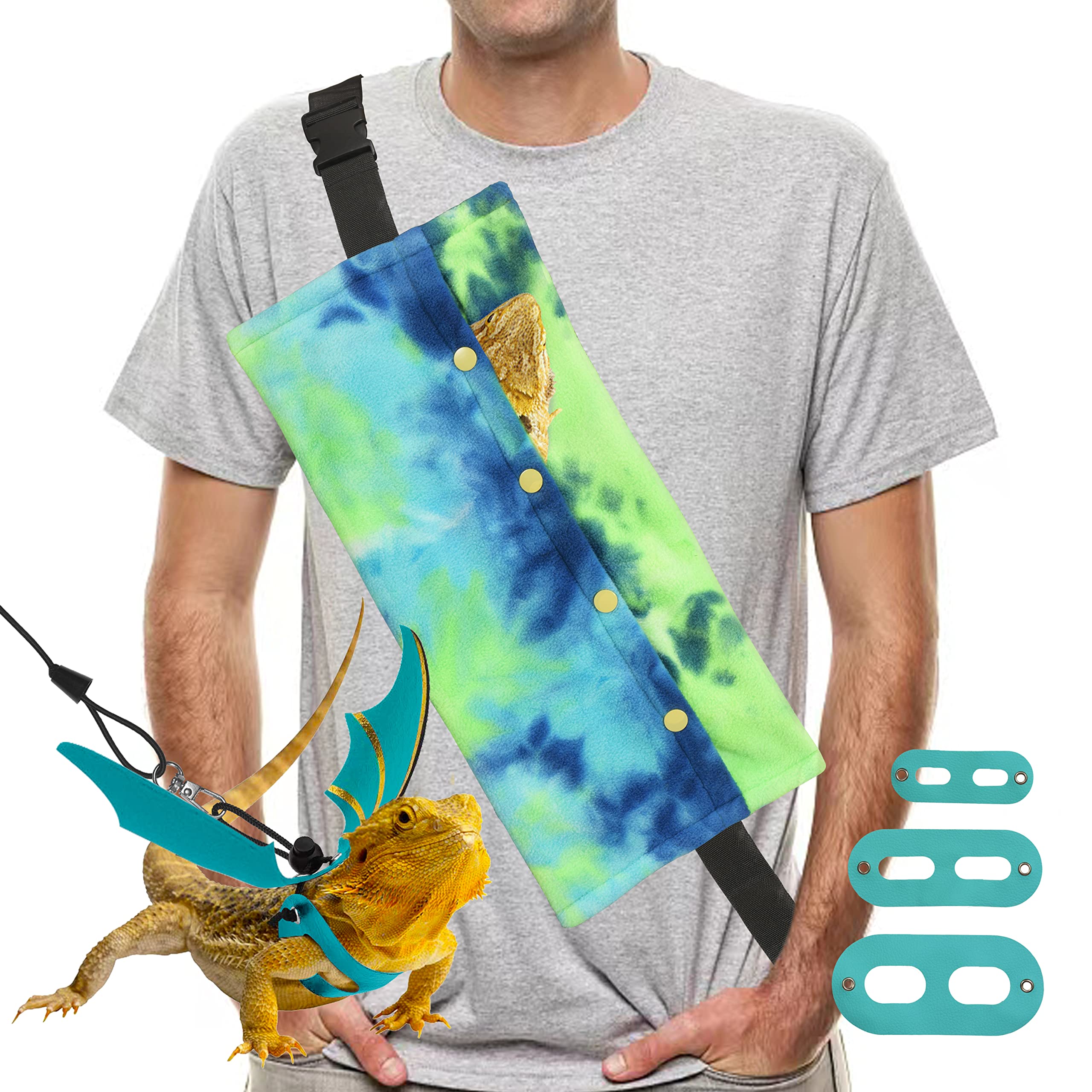 Yosadol bearded dragon carrier in blue with coral fleece for secure travel