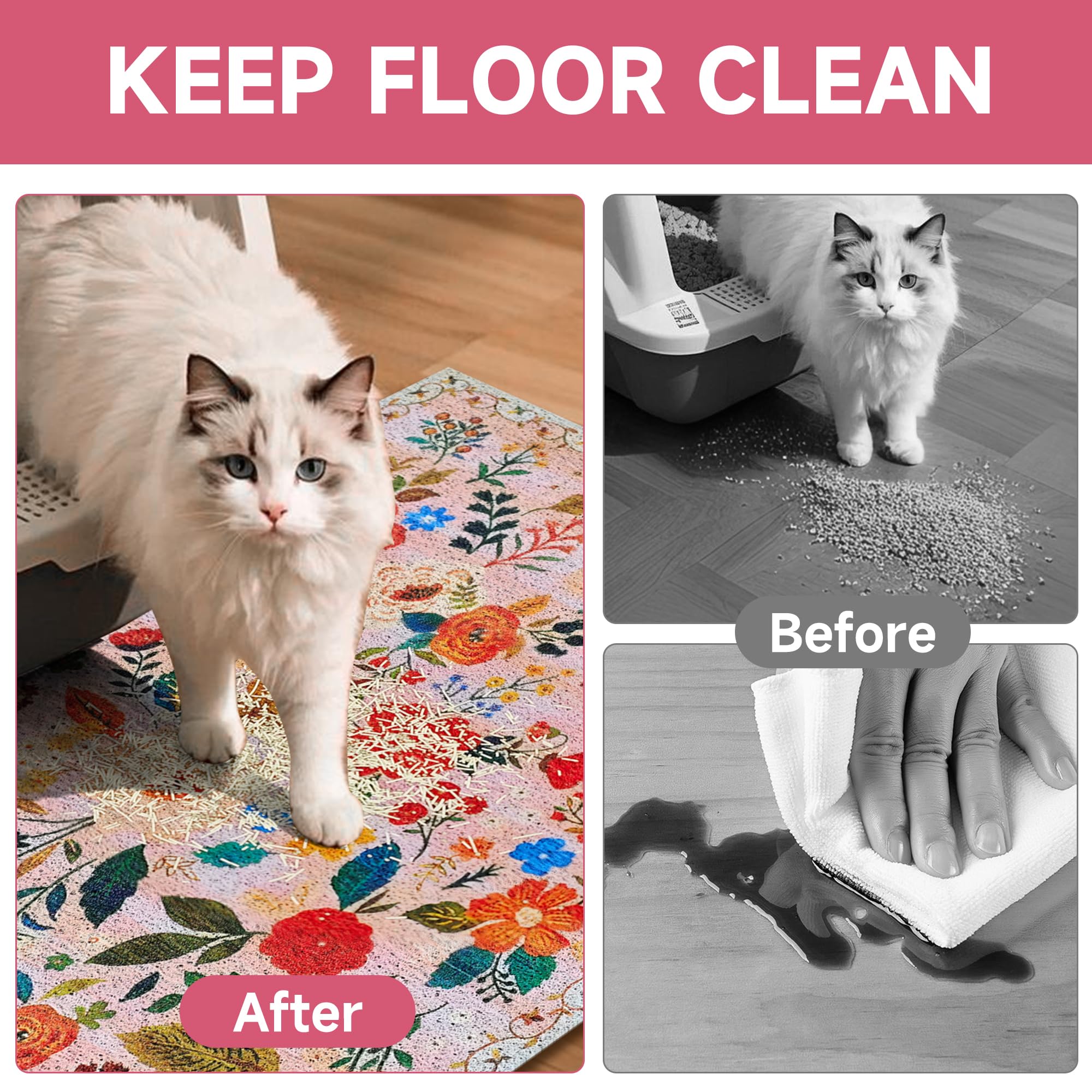 YOSEPATI litter mat anti-slip base keeps mat in place during active cats