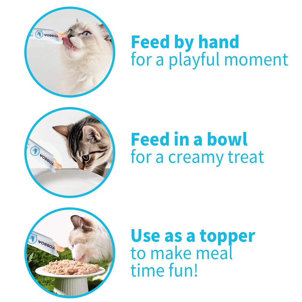 Aroma-rich broth in YOSSOA cat treat provides hydration and enticing scent.