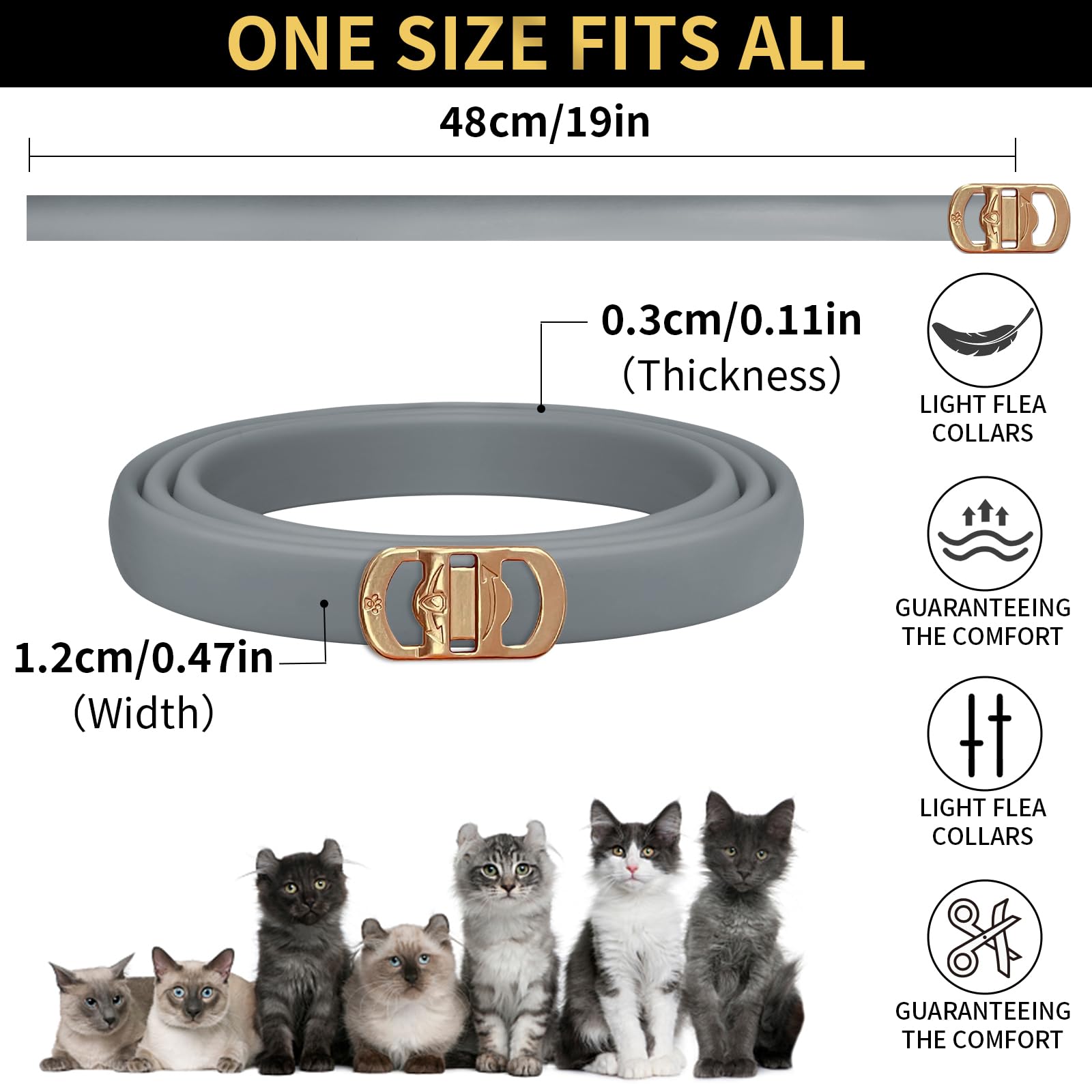 YOTANGO cat flea collar in black and gray blends with any coat