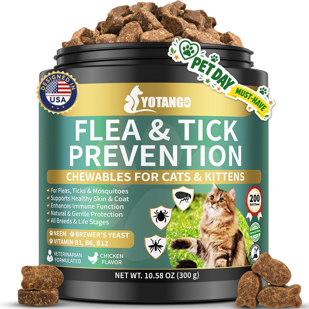 YOTANGO cats chews flea-tick bottle 200: natural protection for long-term comfort
