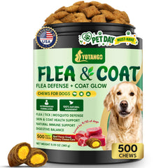 YOTANGO dog flea and tick chews packaging front shows beef flavor for daily enjoyment.