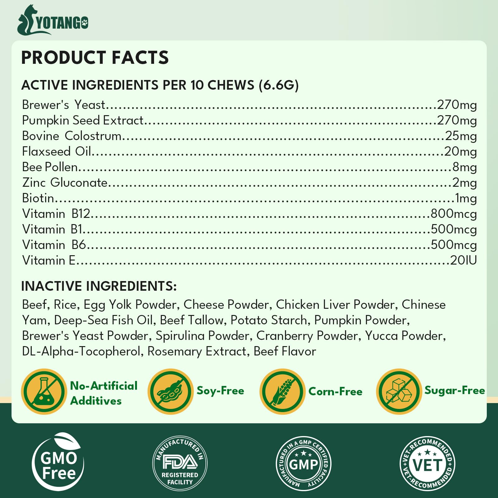 YOTANGO quality control seal and manufacturing facility background.