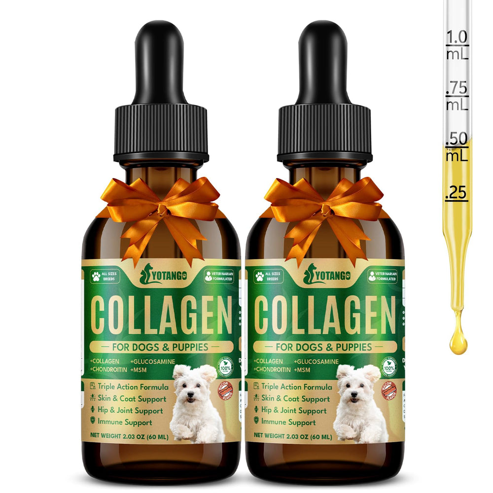 YOTANGO liquid collagen for dogs bottle with bacon flavor for easy daily feeding and joint care