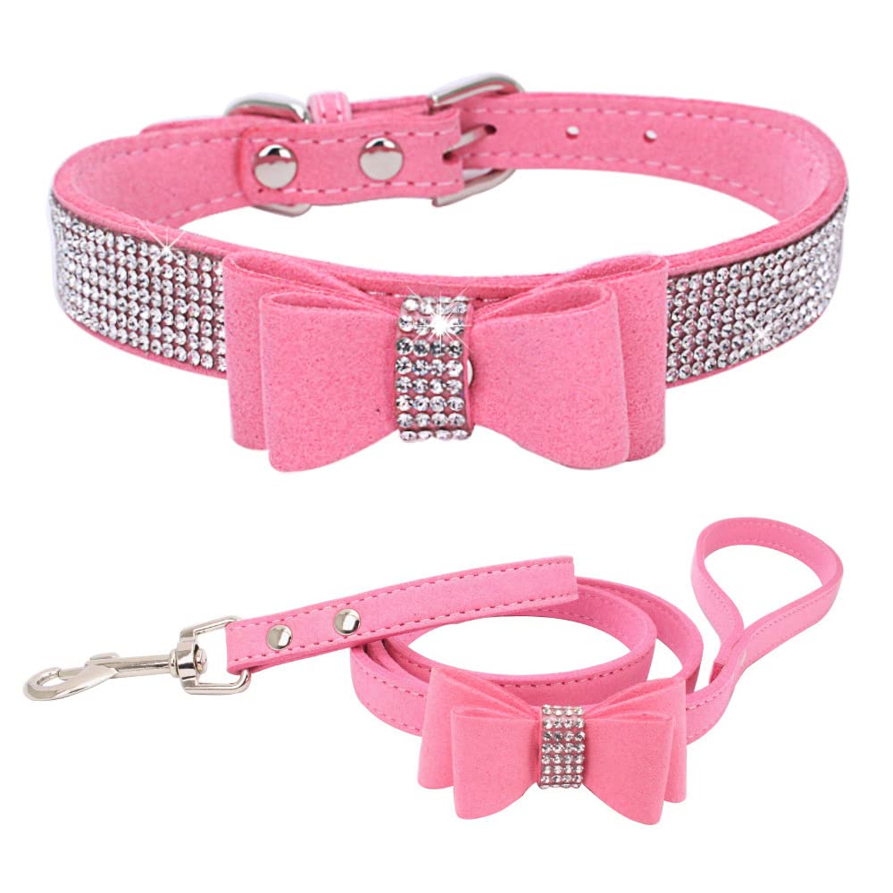 YOUALSO puppy collar with bling bow in pink for stylish daily walks