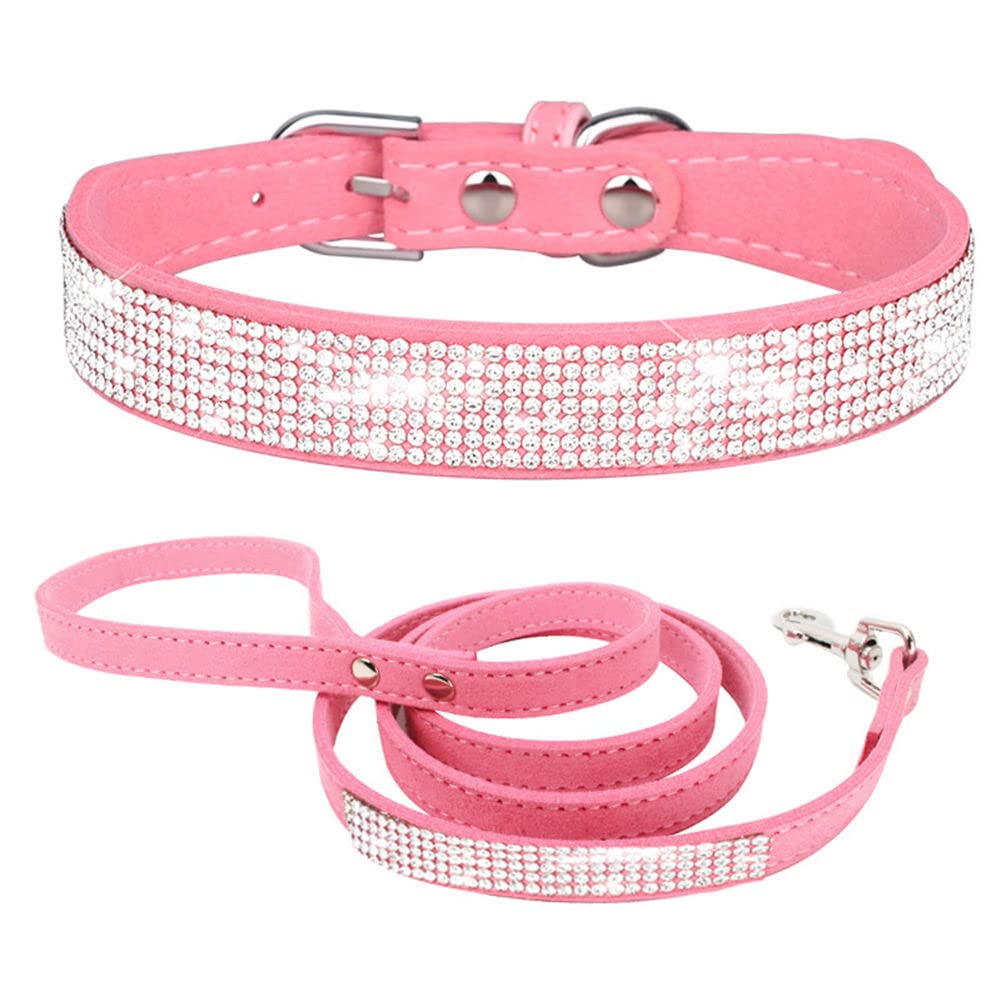 YOUALSO rhinestone collar pink gleaming for stylish small dogs with sparkle