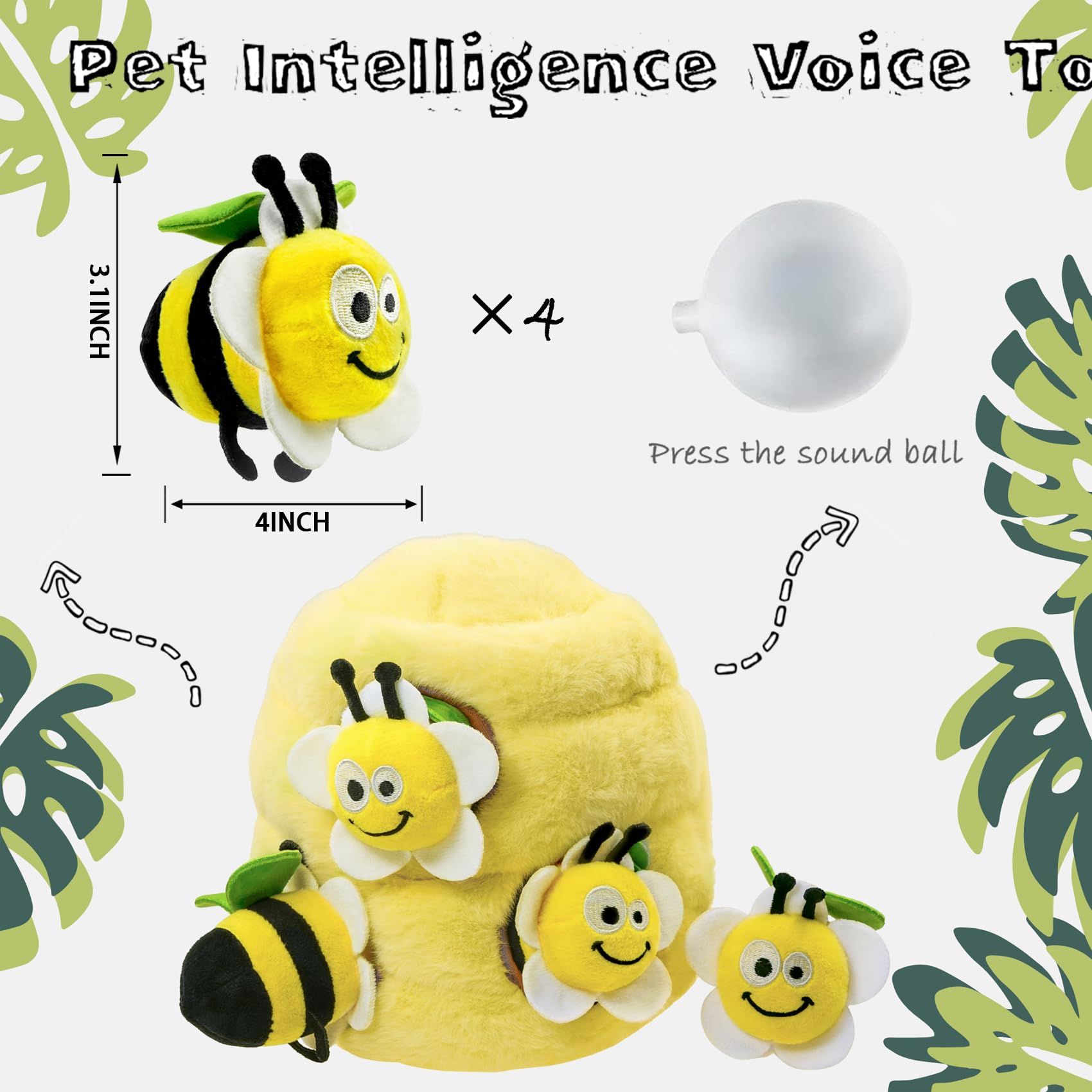 YOUBEMAGIC four plush raccoon toys with squeakers for ongoing stimulation.