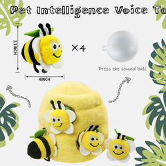 YOUBEMAGIC four plush raccoon toys with squeakers for ongoing stimulation.