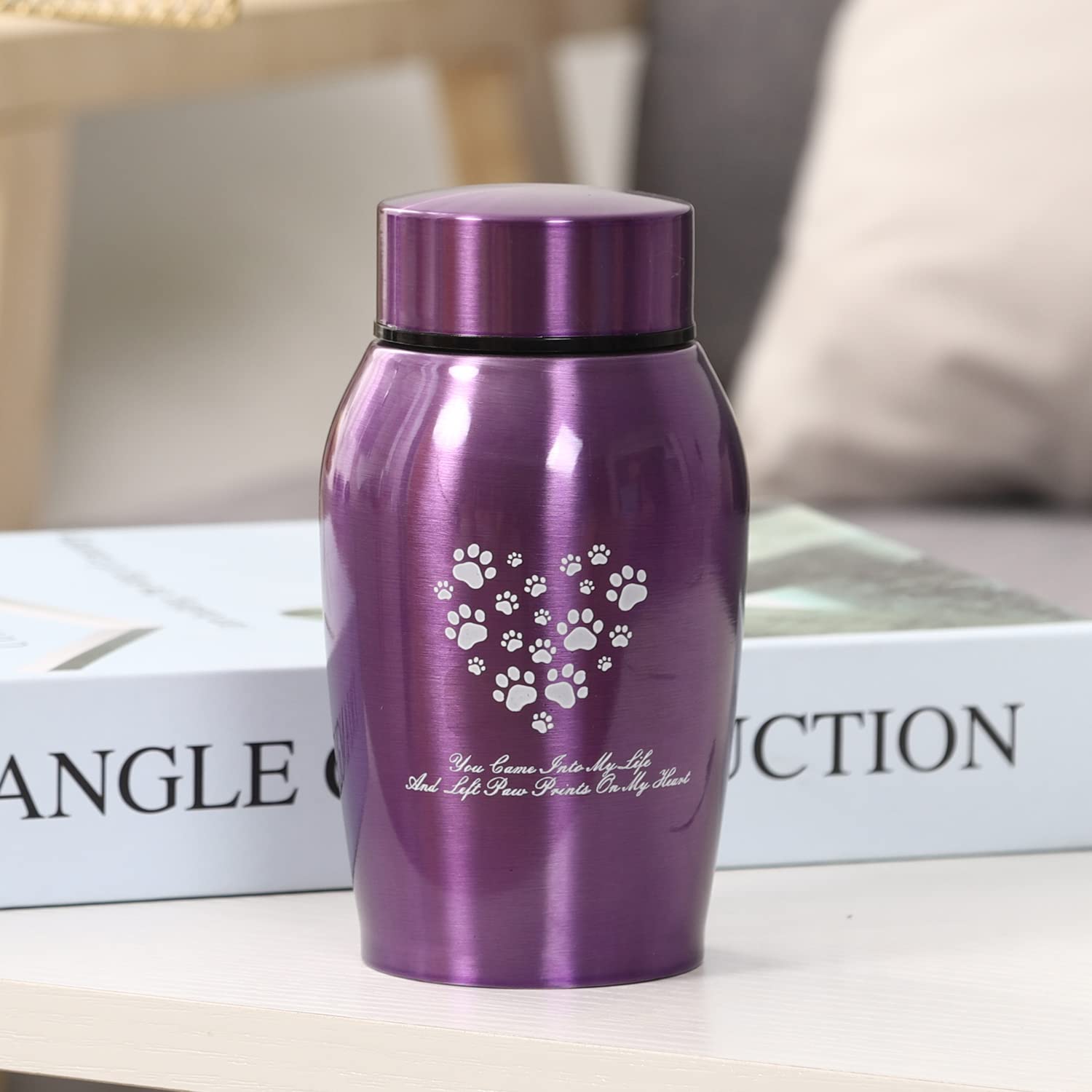 Youdear Memorials stainless steel urn in purple shows a durable finish for long-lasting remembrance.