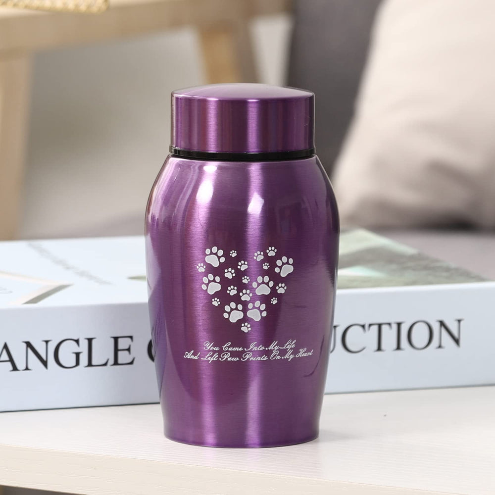 Youdear Memorials stainless steel urn in purple shows a durable finish for long-lasting remembrance.