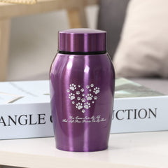 Youdear Memorials stainless steel urn in purple shows a durable finish for long-lasting remembrance.