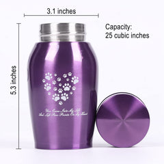Close-up of purple lid detail on the Youdear Memorials pet urn with secure screw-top design.