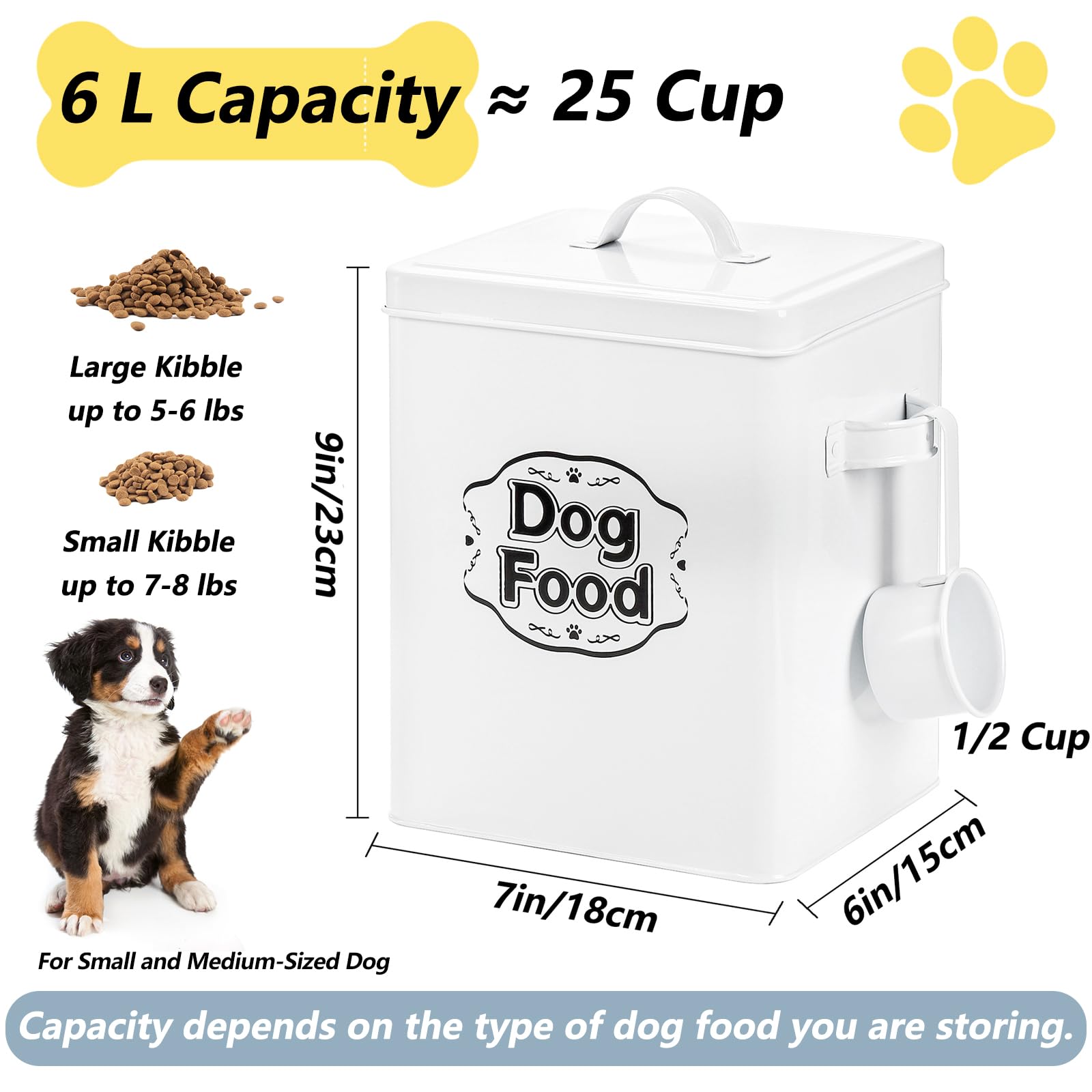 Youeon dog food container scoop included for easy portioning.