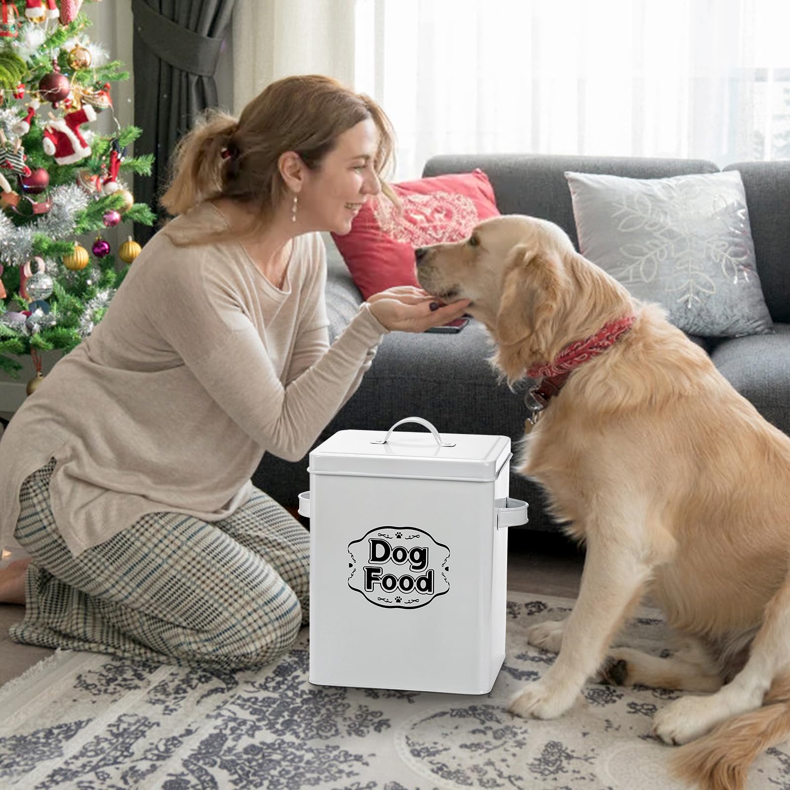 Youeon farmhouse-style dog storage on kitchen counter.