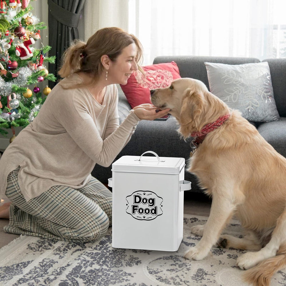 Youeon farmhouse-style dog storage on kitchen counter.