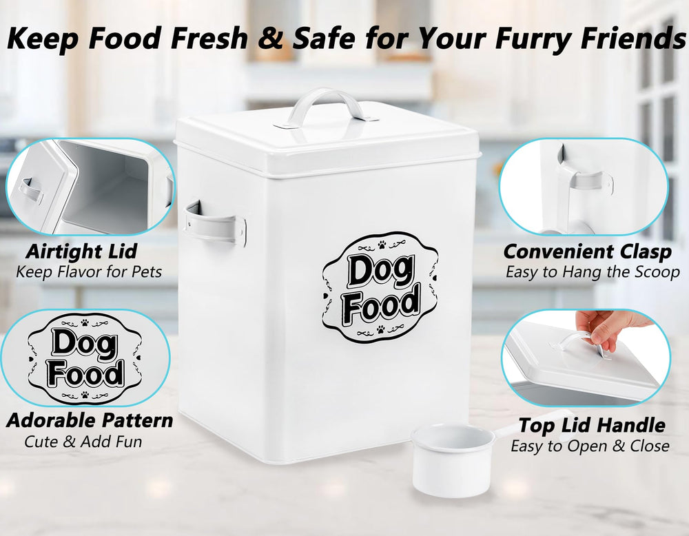 Youeon metal dog food canister durable and rust-resistant.