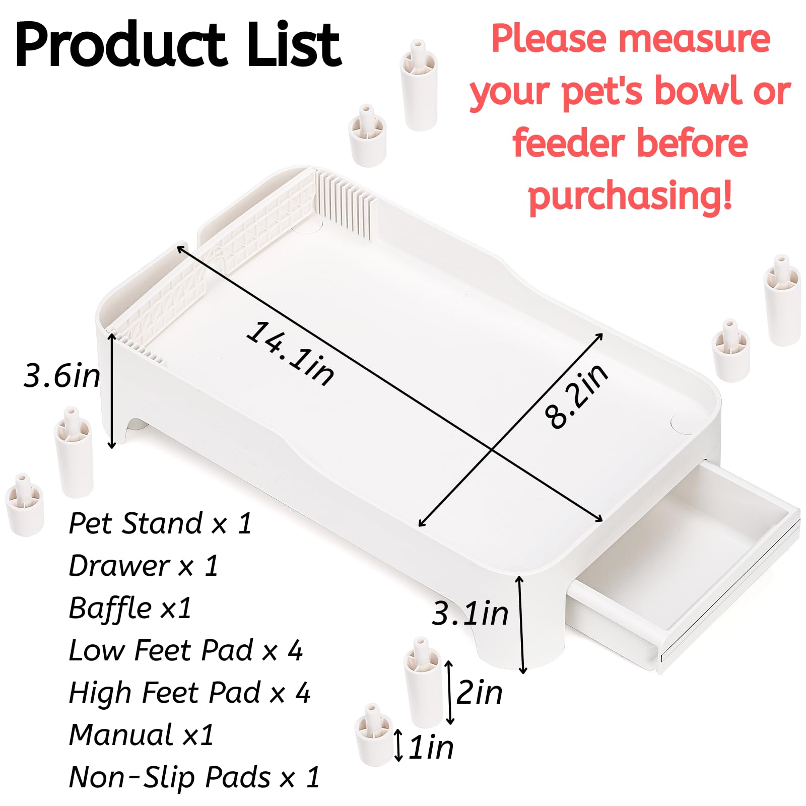 Youeon raised pet feeder stand with drawer storage for snacks.