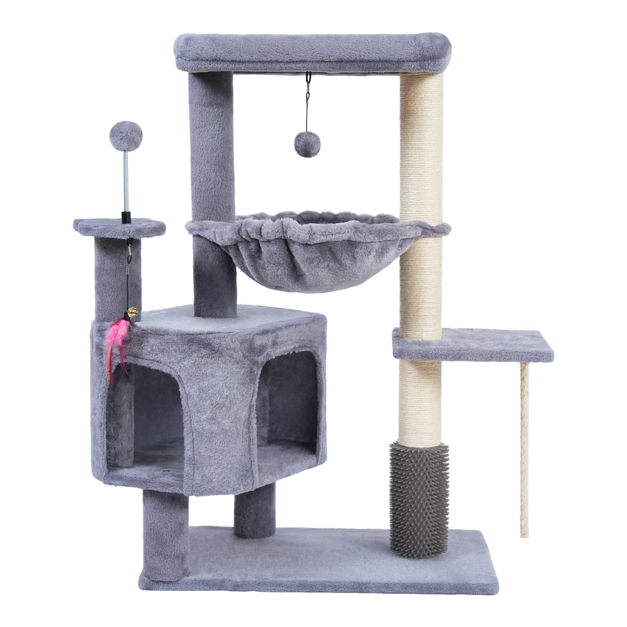 YOUPETSER cat tree condo hammock offers a cozy hideaway for naps.