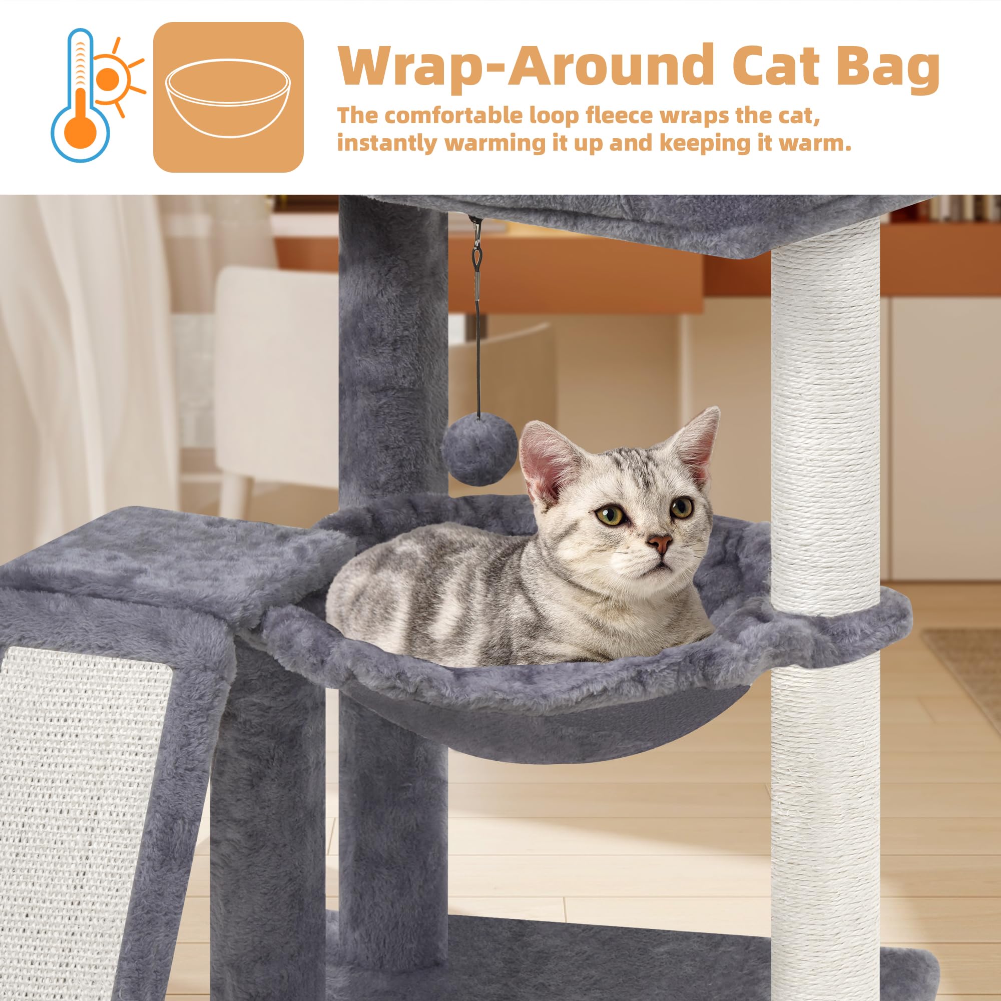 YOUPETSER cat-tree-cozy-hammock offers a relaxing nap perch for cats.