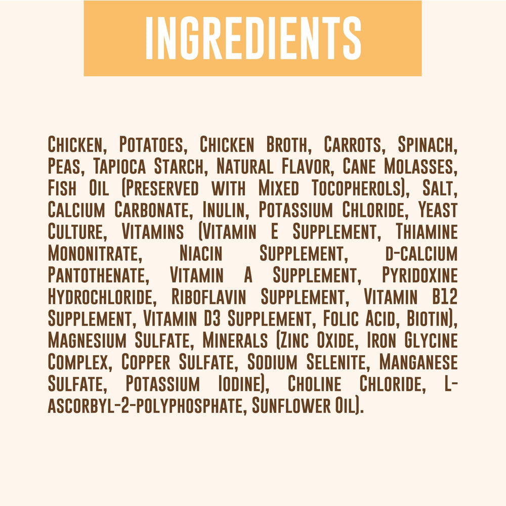 Your Pet's Kitchen wet dog food cups chicken pot pie first ingredient supports healthy muscles.