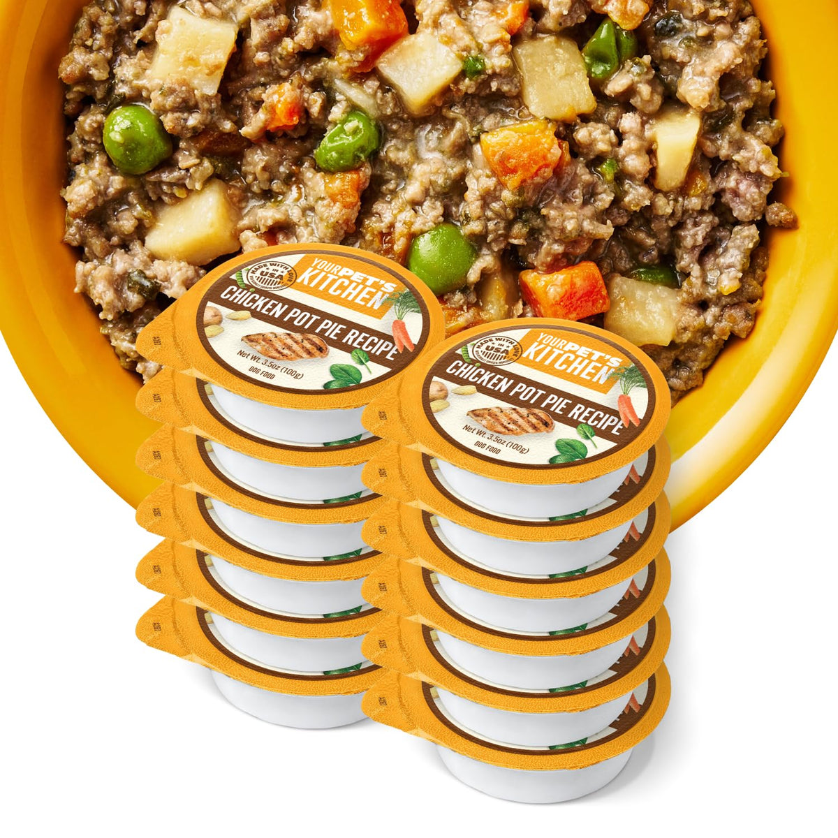 Your Pet's Kitchen wet dog food cups chicken pot pie pack of 12 - real chicken protein for dogs.