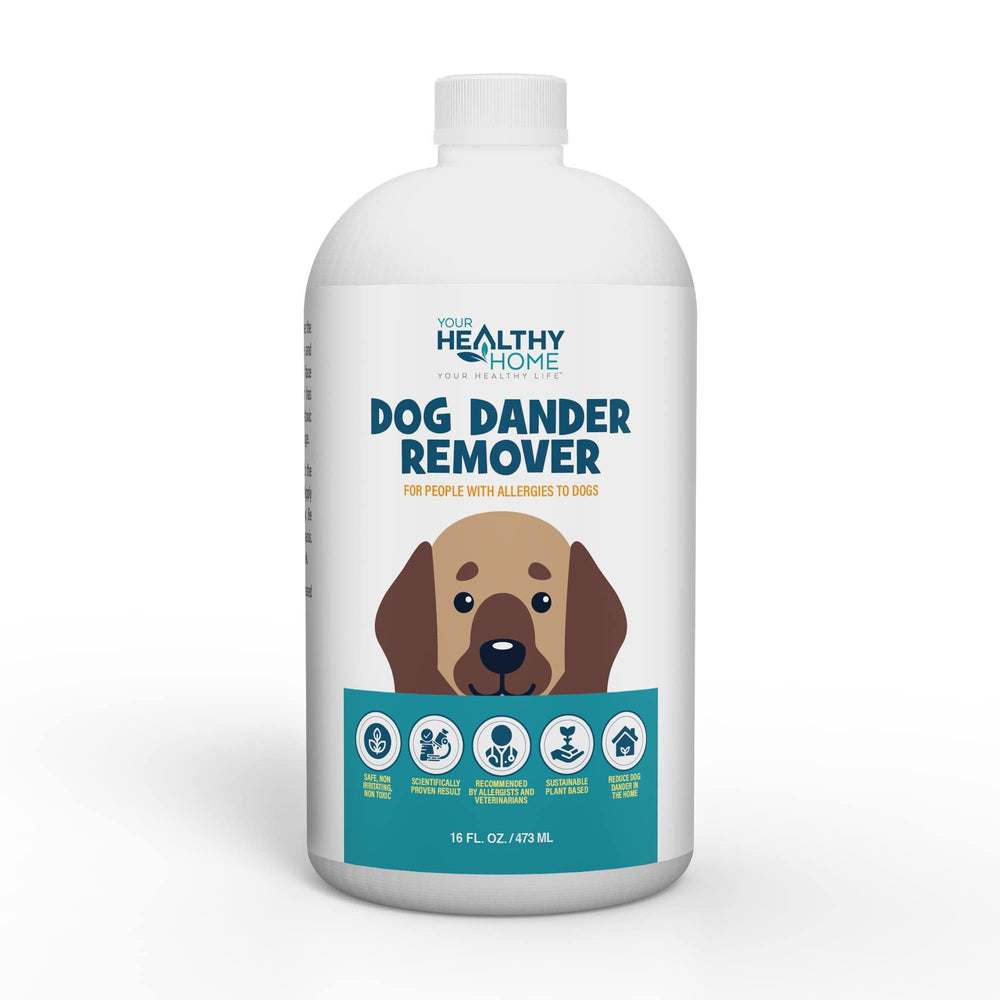 YourHealthyHome spray applied on dog's fur to reduce dander exposure
