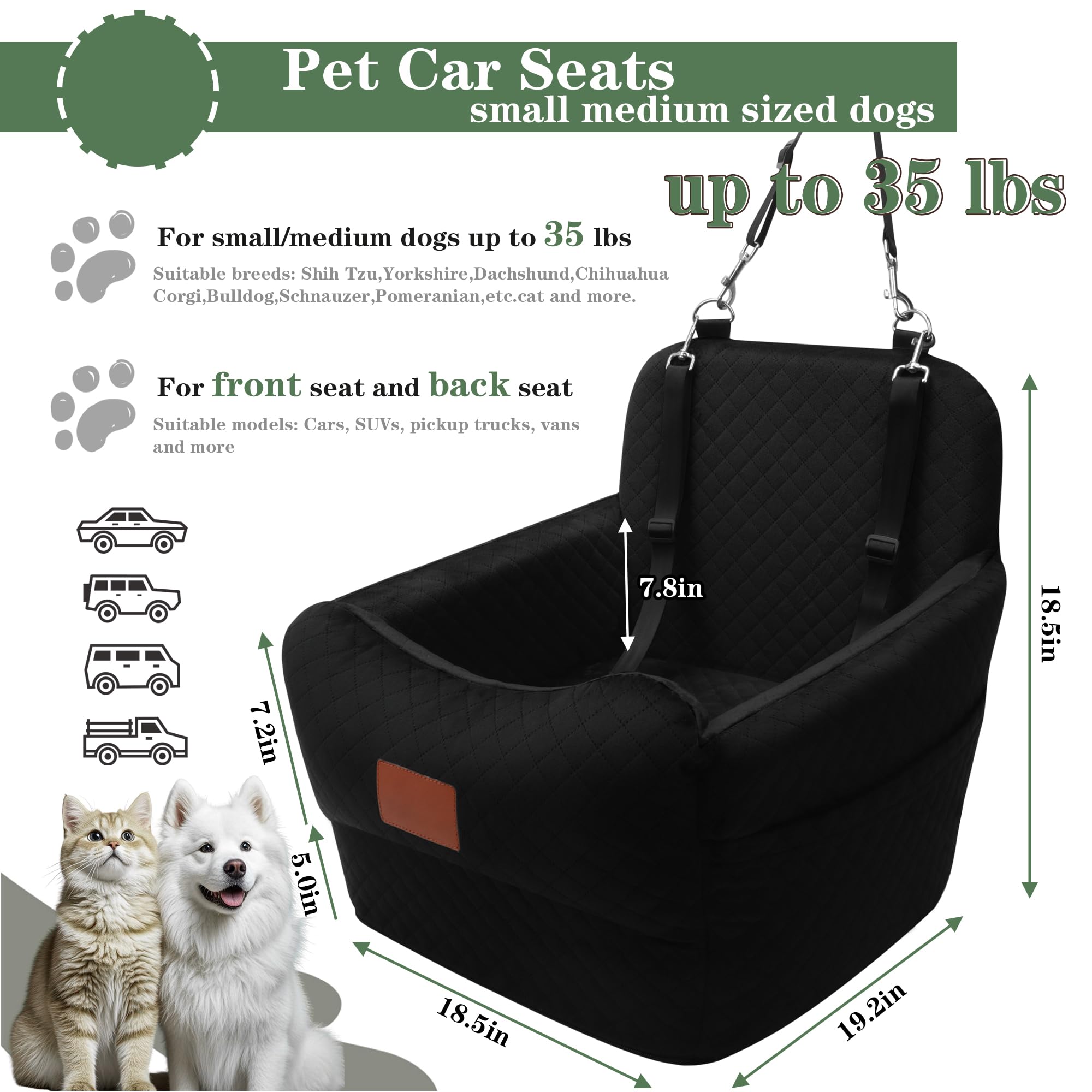 Youvee dog car seat back view demonstrates stable support during car rides