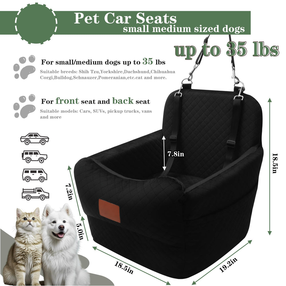 Youvee dog car seat back view demonstrates stable support during car rides