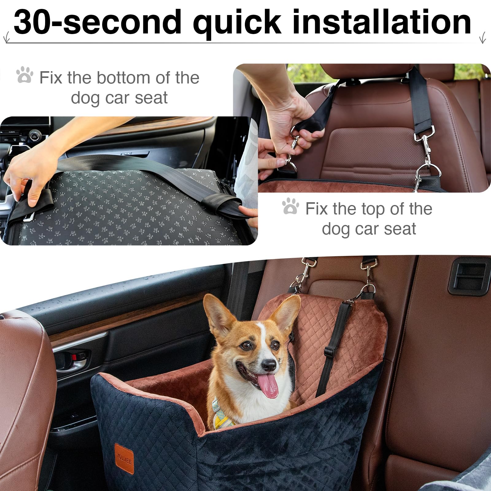 YOUVEE dog car seat with two adjustable safety belts for secure travel