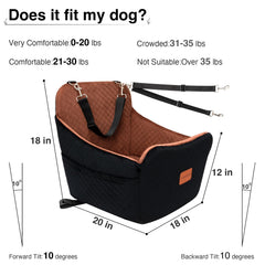 YOUVEE dog car seat side view highlights adjustable belts for a snug fit