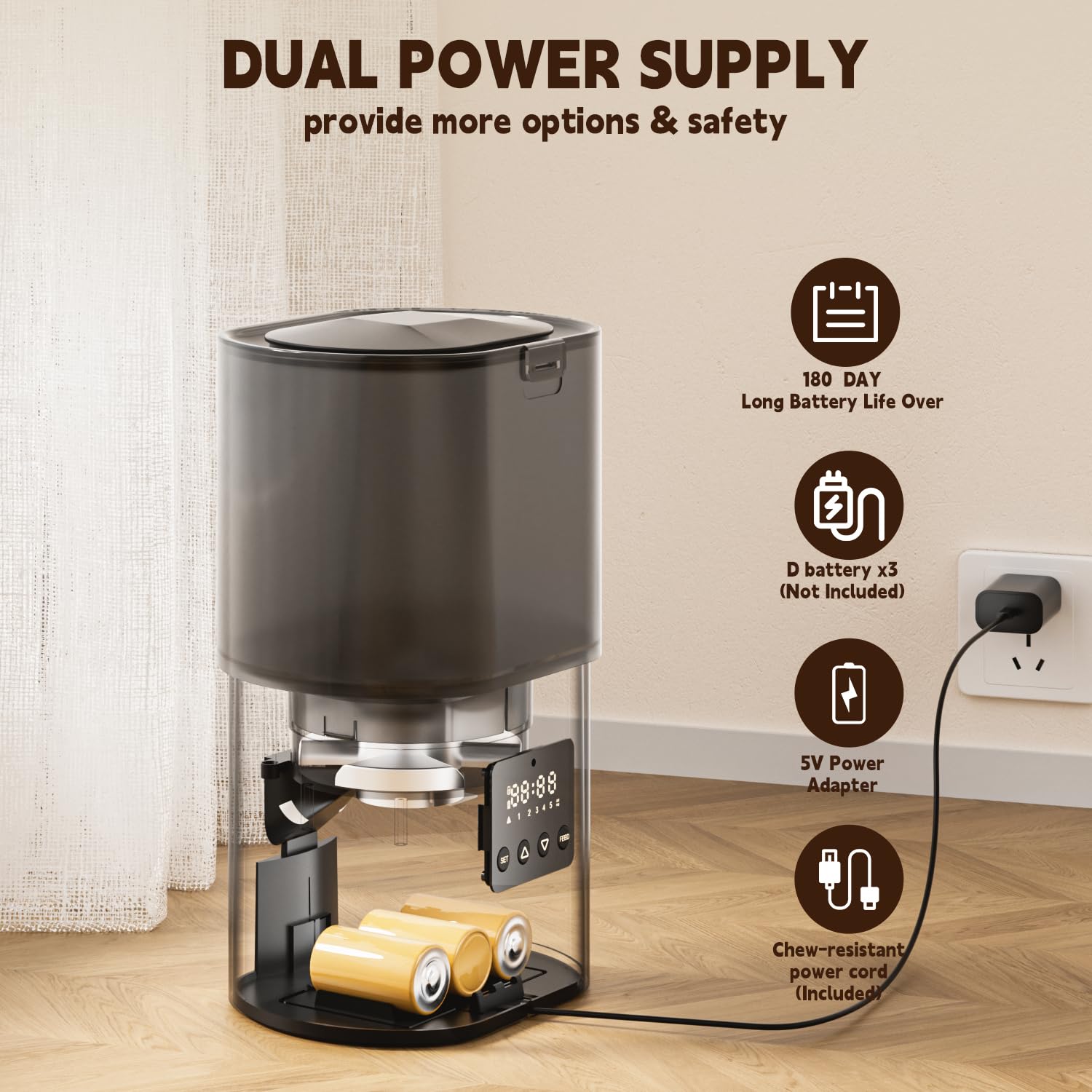 YOWMOFT battery-powered option ensures feeding during outages