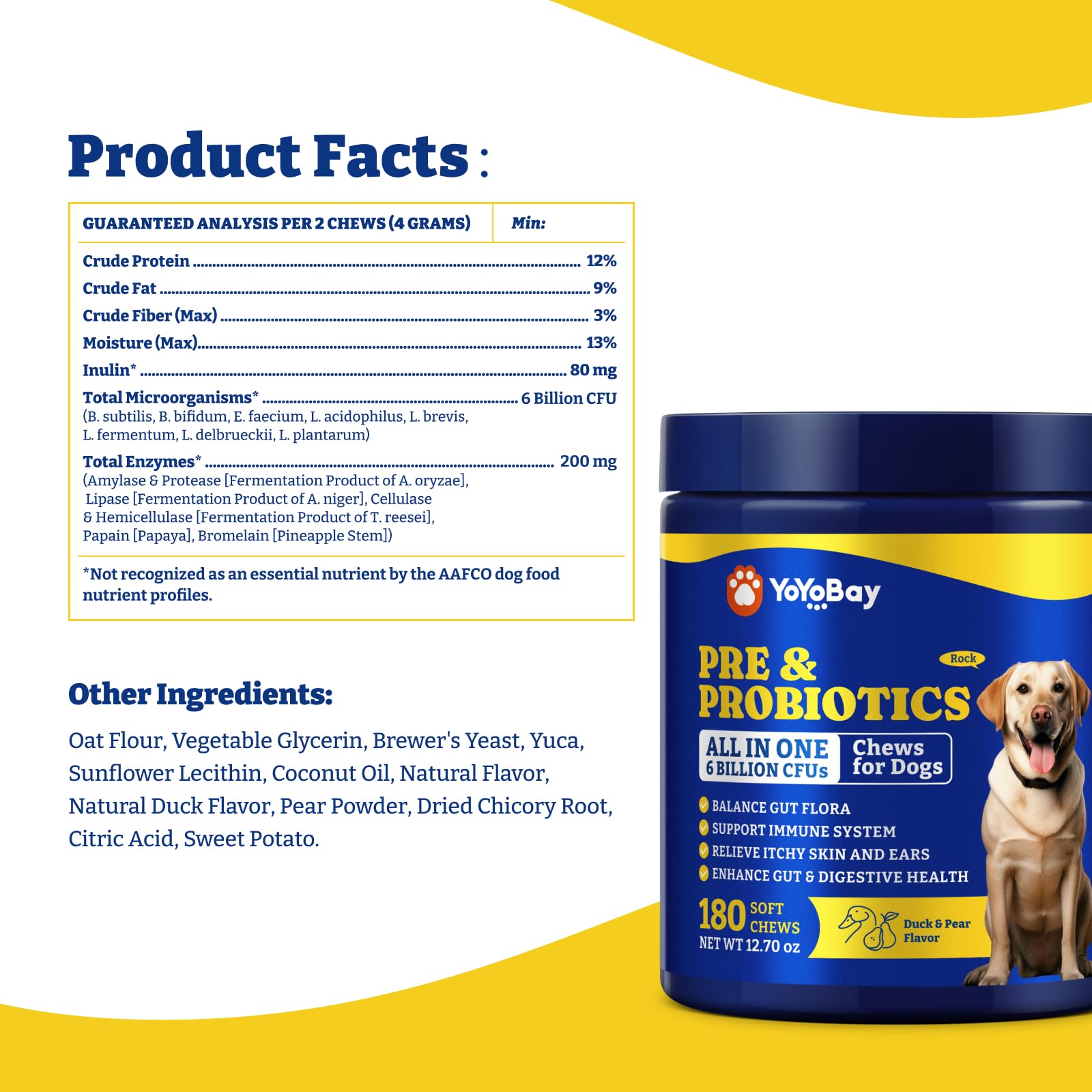 YoYoBay 180-chews bottle indicates a long-lasting daily supply.