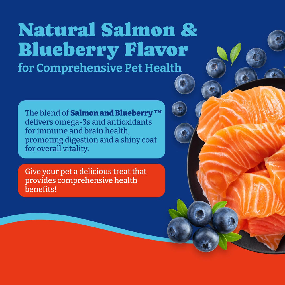 YoYoBay salmon and blueberry flavor chews pack appealing daily relief for dogs.