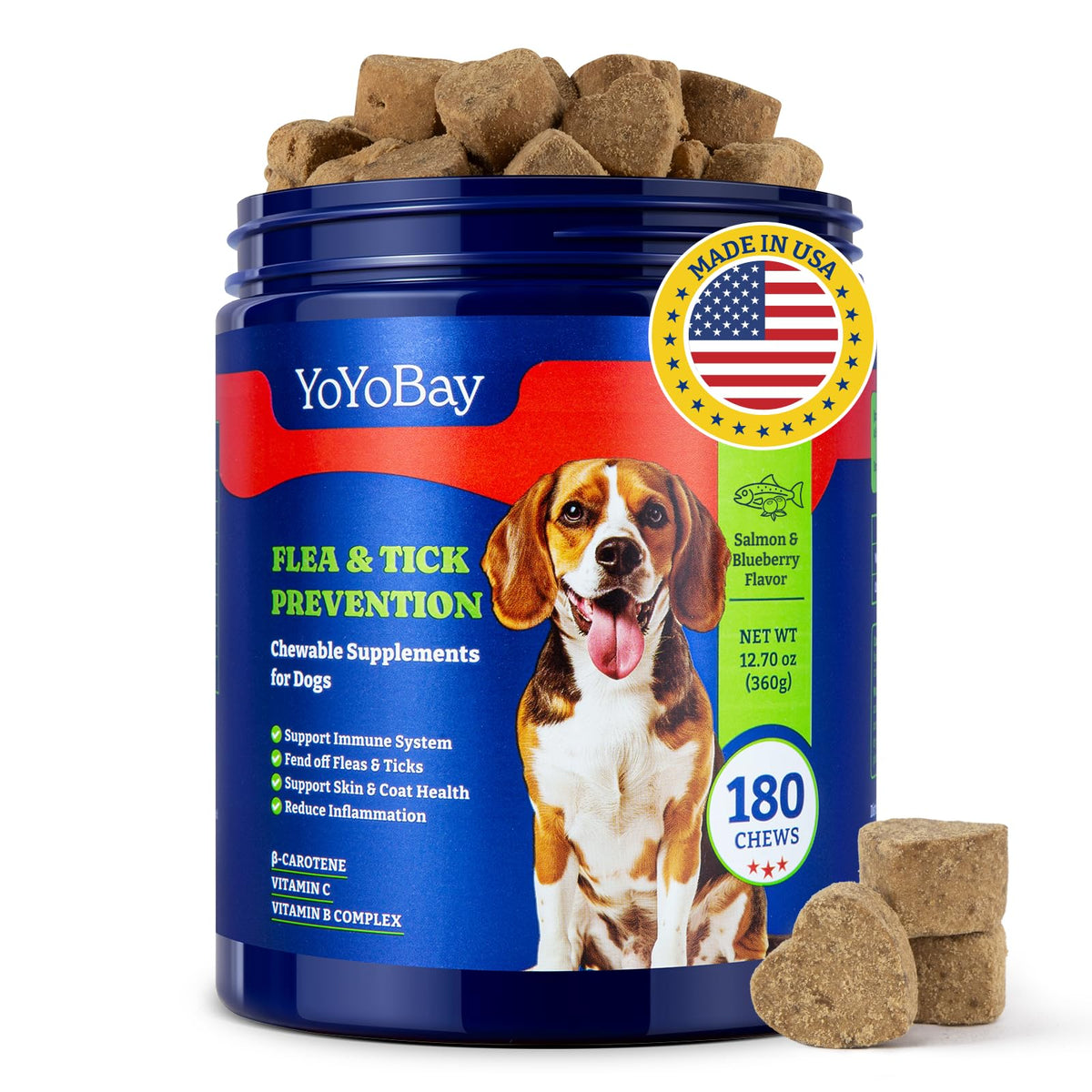 YoYoBay flea-tick prevention chews in bottle for long-term dog protection