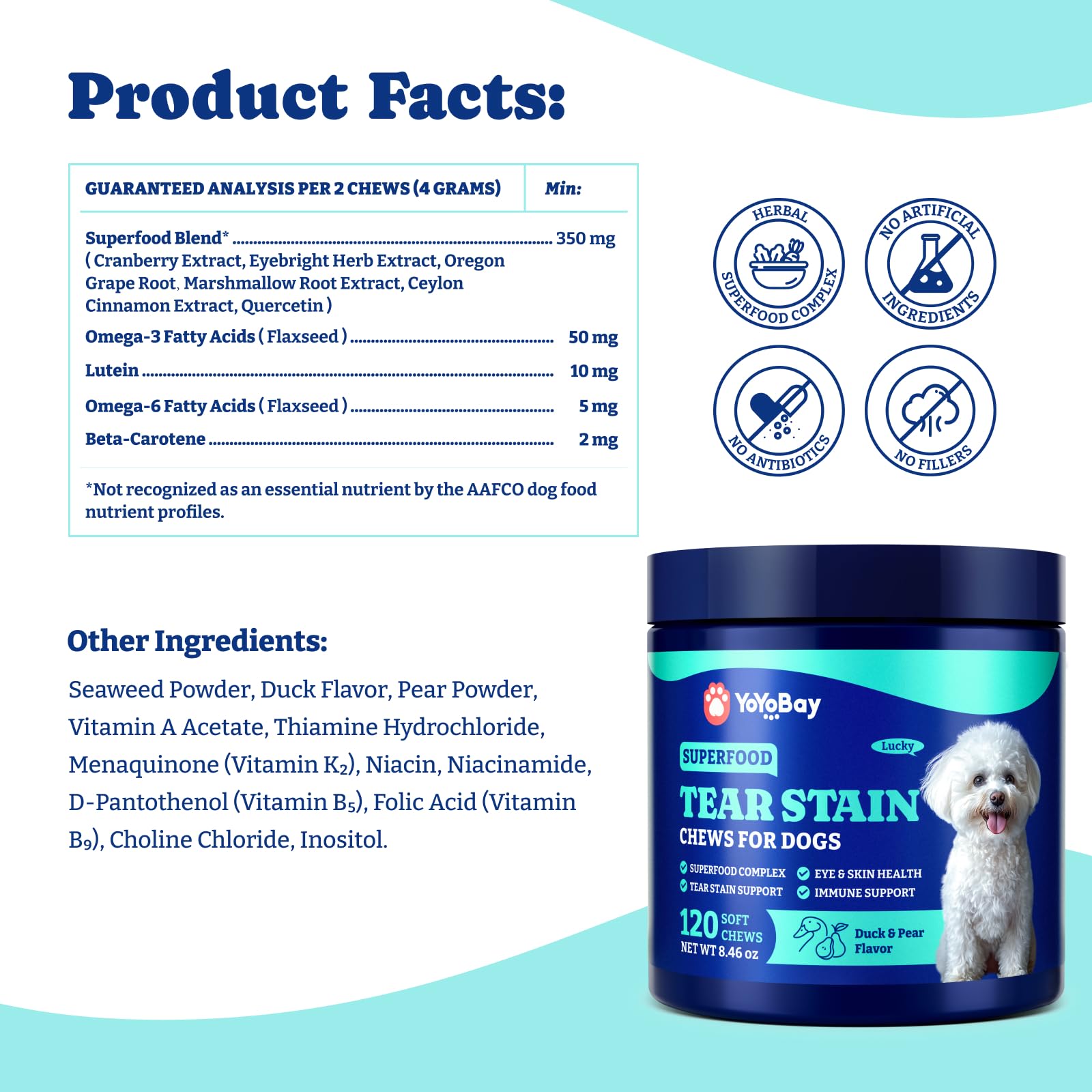 YoYoBay health benefits for tear stain management and immune support.