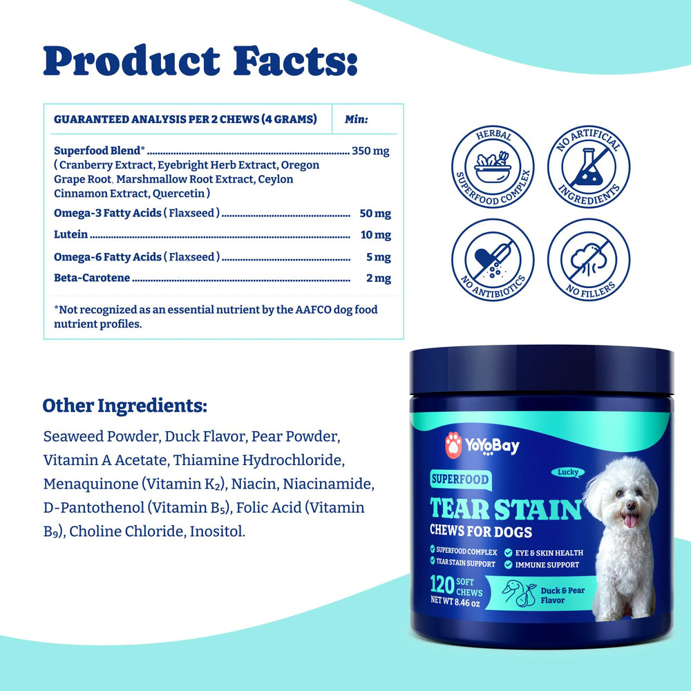 YoYoBay health benefits for tear stain management and immune support.