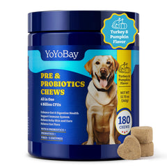 YoYoBay Probiotics for Dogs bottle highlighting 6B CFU gut support