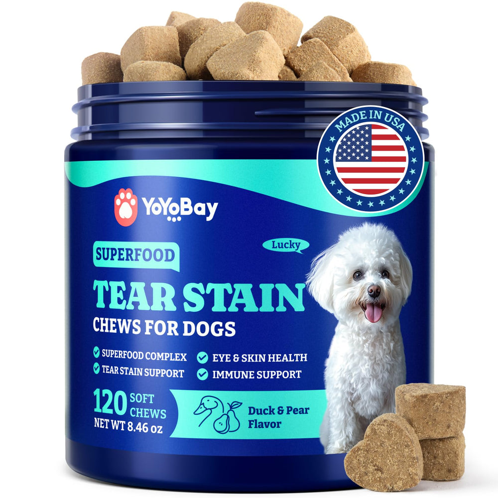 YoYoBay Tear Stain Support soft chews in a bottle improve daily eye comfort.