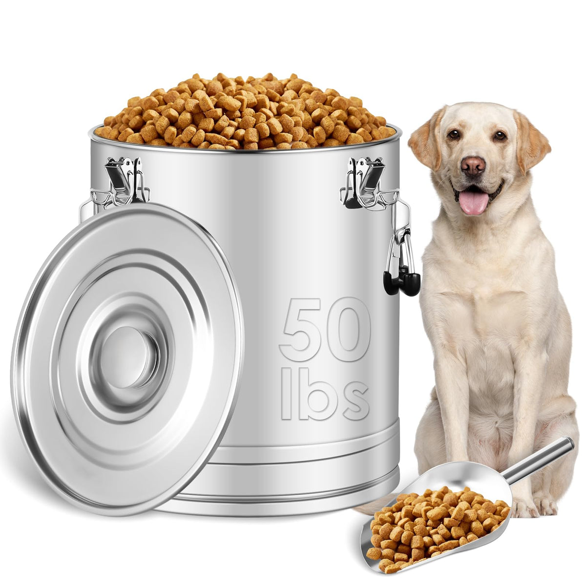 Yoziyaxo stainless steel dog food container with 50-55 lb capacity.