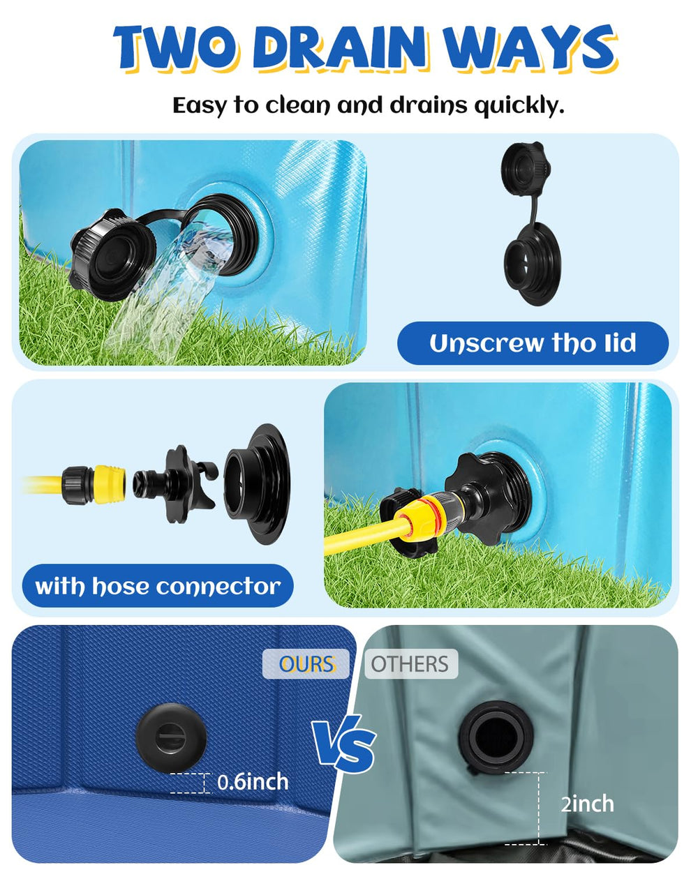 YSJILIDE quick-drain valve enables fast cleanup after play.