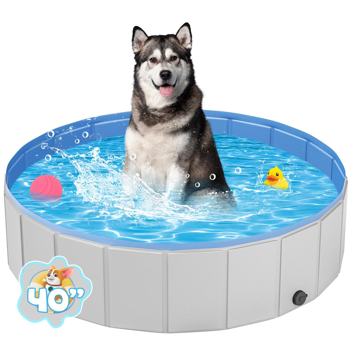YSJILIDE portable dog pool side view for outdoor cooling and play.