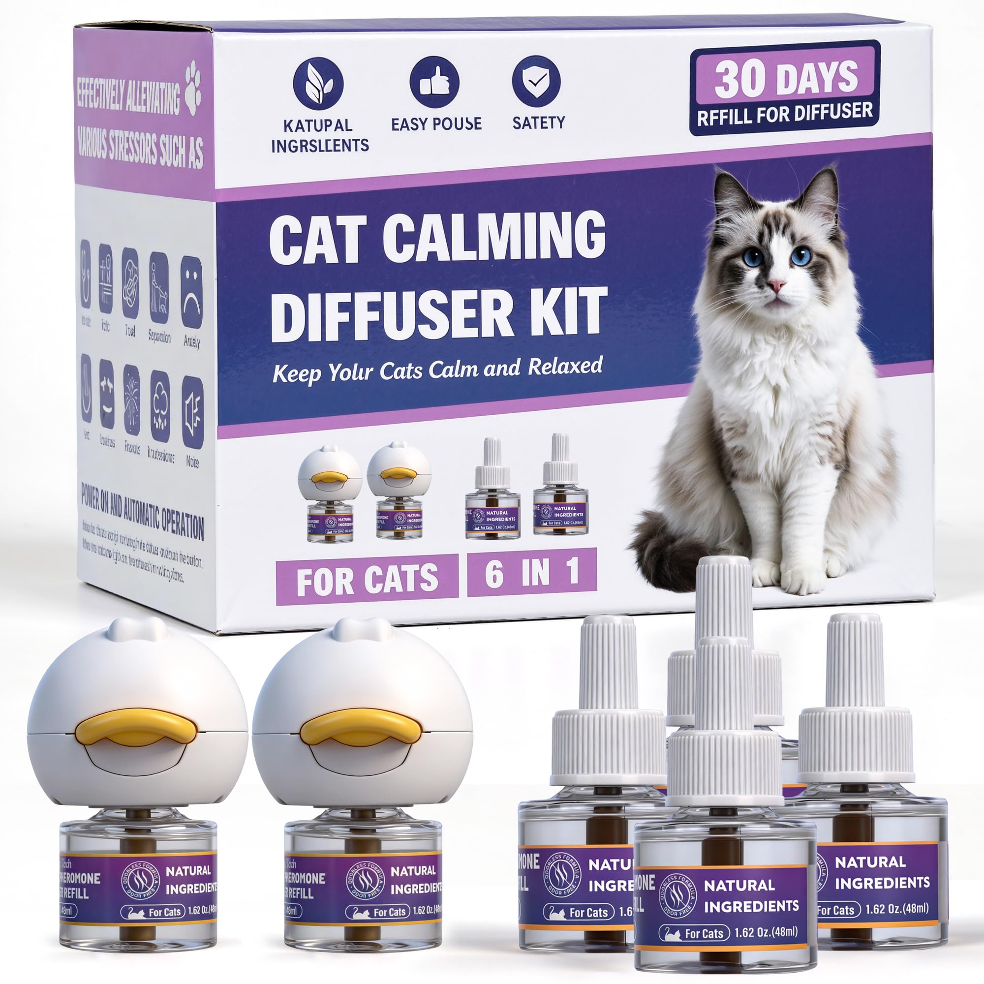 Ytcx.Tech cat calming diffuser set with two plug-ins for steady anxiety relief.
