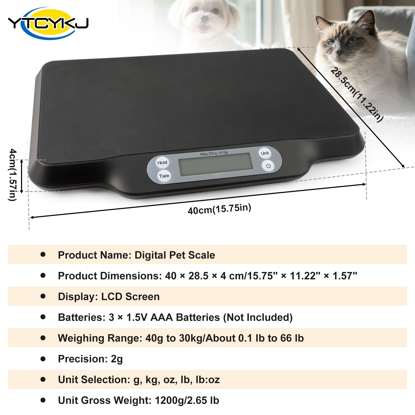 YTCYKJ digital pet scale LED display clearly shows the weight reading.